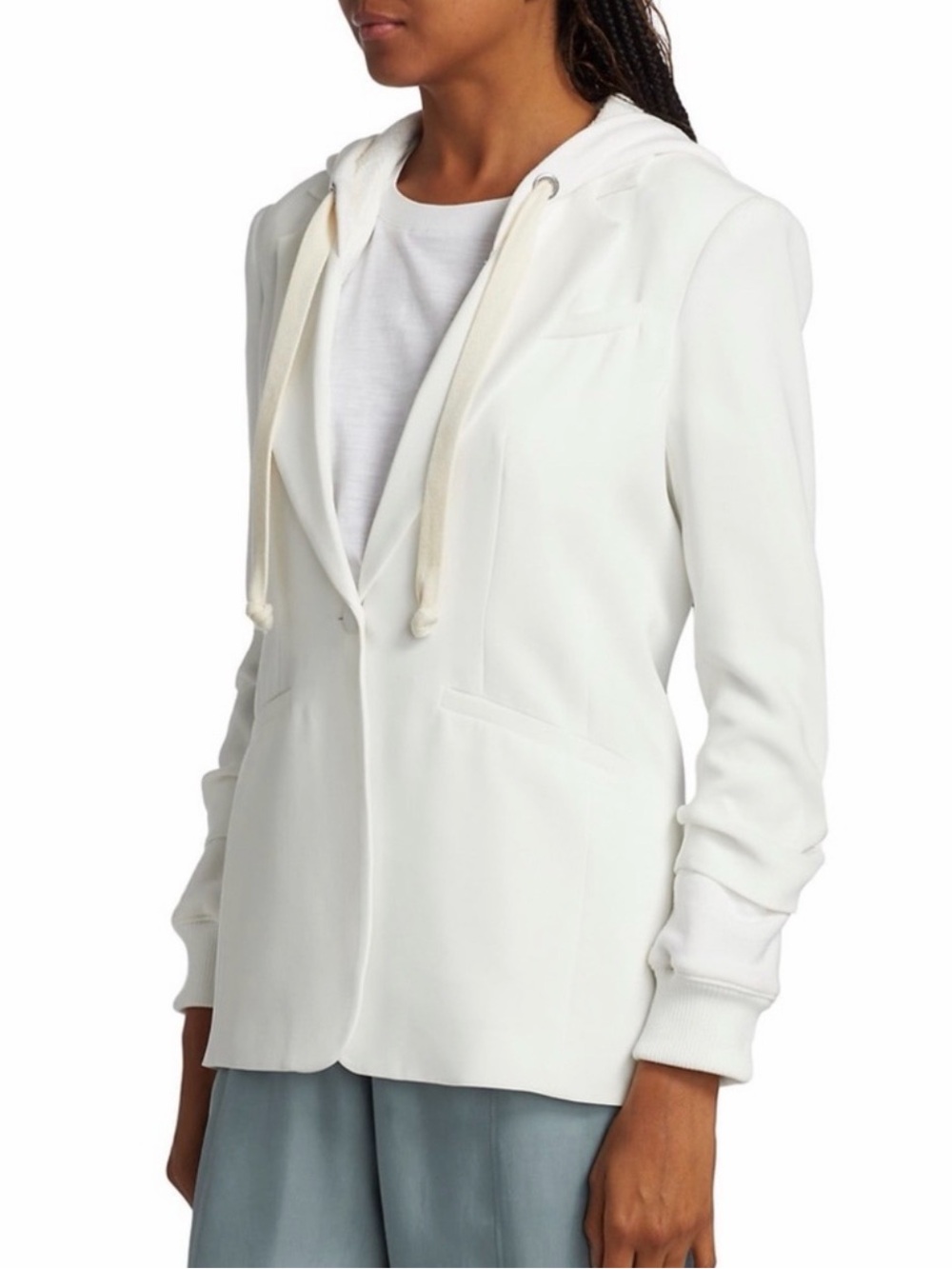 Cinq a Sept Khloe Hooded Faux Leather Ivory White Blazer Jacket  NWOT ~ Size 0